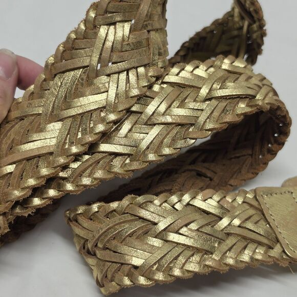 VTG Simply Vera Wang Metallic Distressed Gold Braided Woven Wide Belt XL Boho main image 10